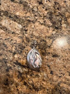 Sterling Silver Seahorse Abalone Shell Pendant -